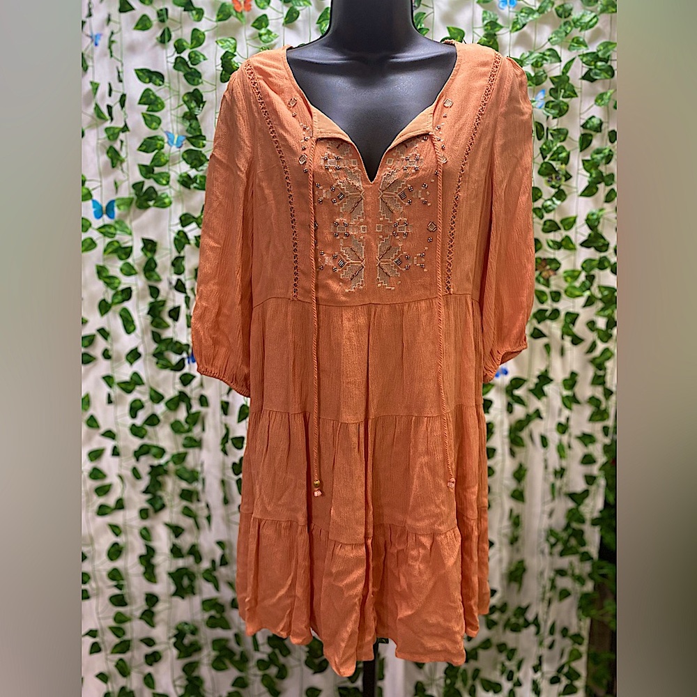 Miss Me - Tiered 3/4 Sleeve Babydoll Dress - Size: XS